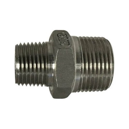 Reducing Hex Nipple, 34 X 38 Nominal, NPT End Style, 300 Psi Pressure, 304 Stainless Steel, Impor